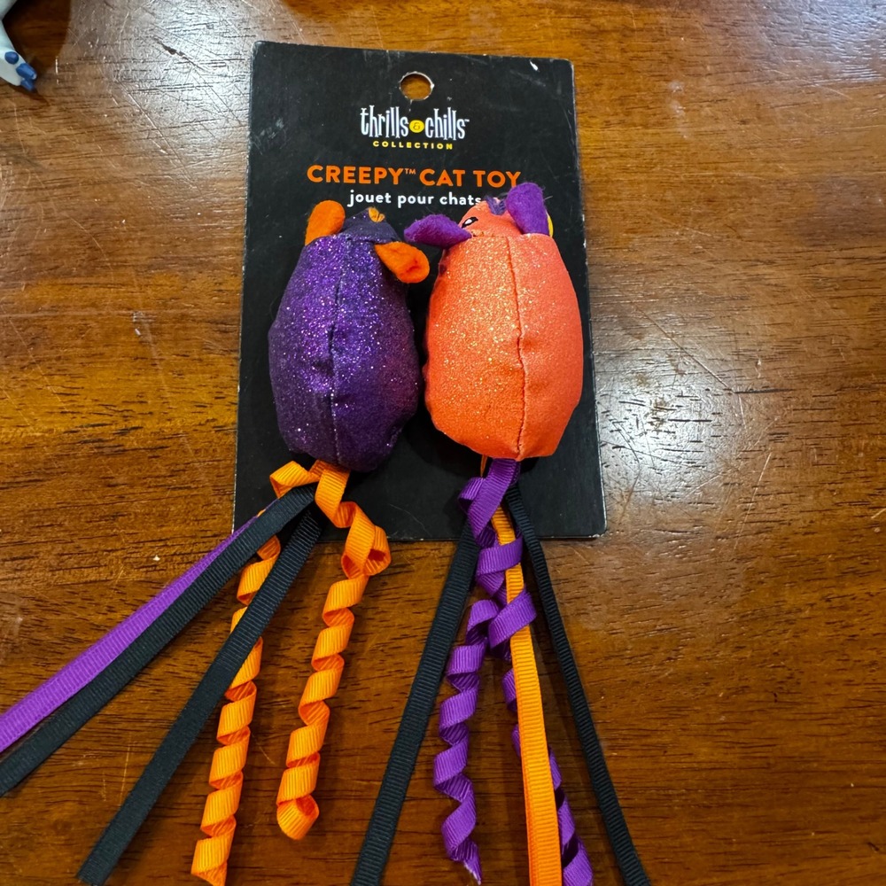 Thrills & Chills Creepy Cat Toy 2 Pack Glitter Mice‎ Halloween Purple Orange NEW